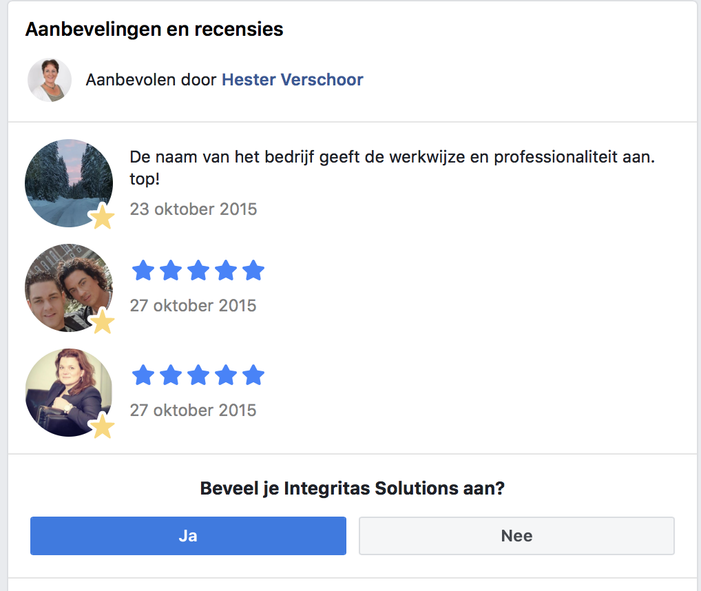 Facebook aanbeveling - Waar staat de Facebook aanbeveling