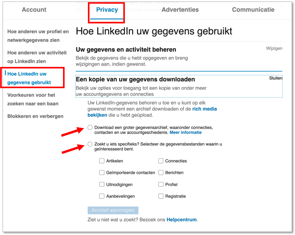 LINKEDIN Hoe kun je je bestand downloaden? Privacy LinkedIn