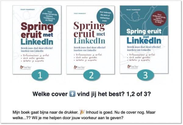 Boek Spring eruit met LinkedIn - welke cover - boek uitgeven - Trudy Pannekeet