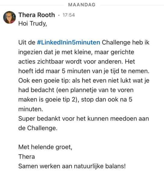 #LinkedInin5minuten challenge Thera Rooth recensie