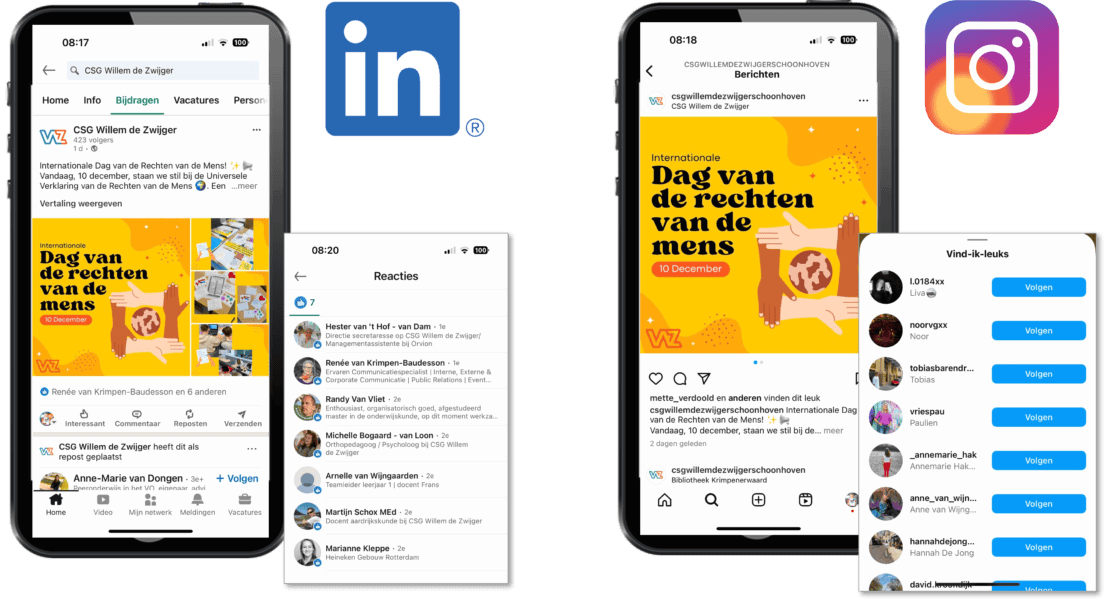 Verschil LInkedIn en Instagram CSG Willem de Zwijger_Trudy Pannekeet