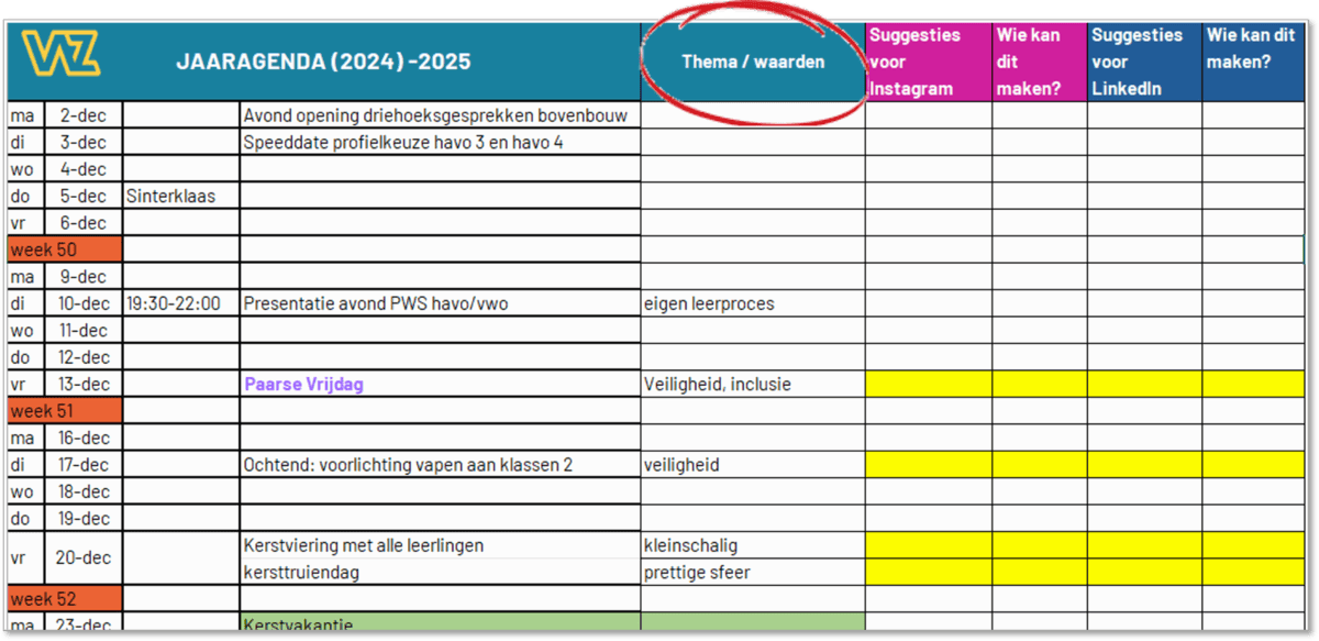 Contentstrategie met Jaarkalender CSG WIllem de Zwijger met thema_Trudy Pannekeet