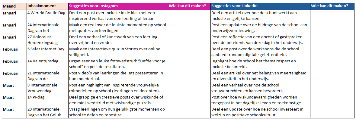 Contentkalender - inhakers onderwijs samen vullen
