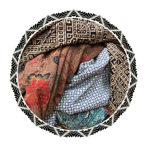Blockprint en kantha textiel
