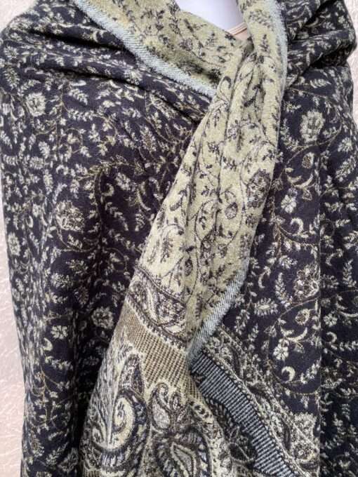 Tibet sjaal Paisley zwart-grijs - Afbeelding 2