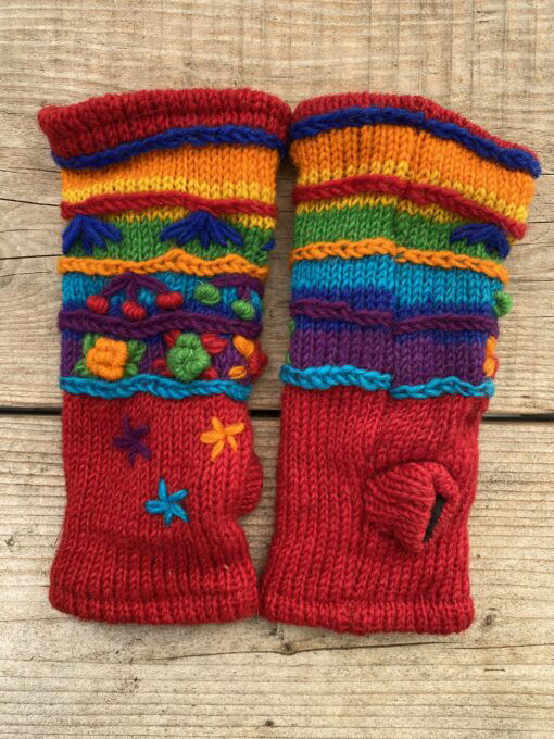 Handwarmers, vingerloze handschoenen of polswarmers. Handgebreid in Nepal en gevoerd met fleece voor super warme handen