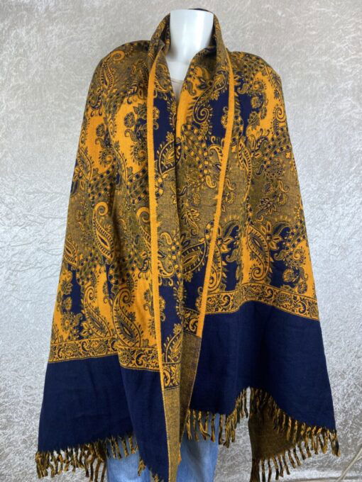 Tibet sjaal Bahru geel donkerblauw