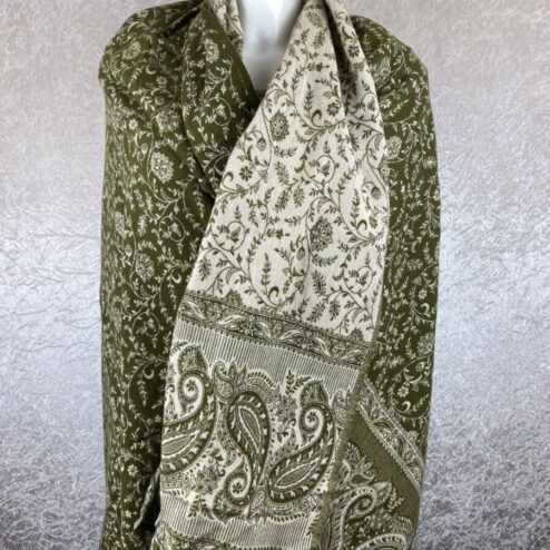 Tibet sjaal paisley legergroen crême