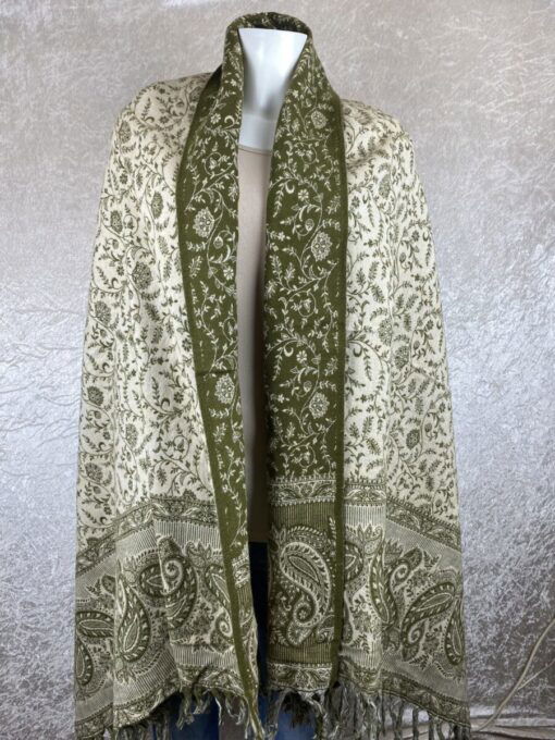 Tibet sjaal paisley legergroen crême - Afbeelding 3