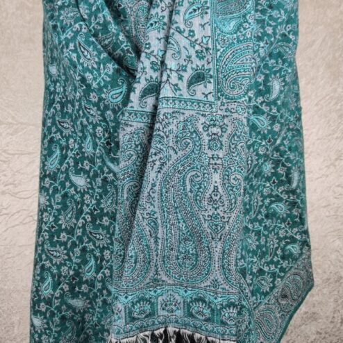 Tibet sjaal paisley zeegroen lichtgrijs