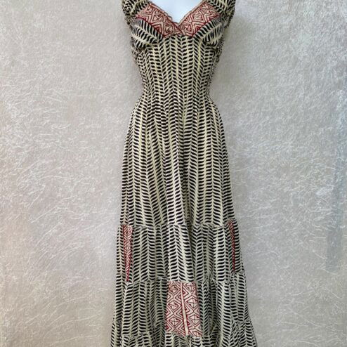 Zomerjurk blockprint zwart rood crême